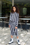 Meisjes Dress van Levv in de kleur Black White Stripe in maat 176.