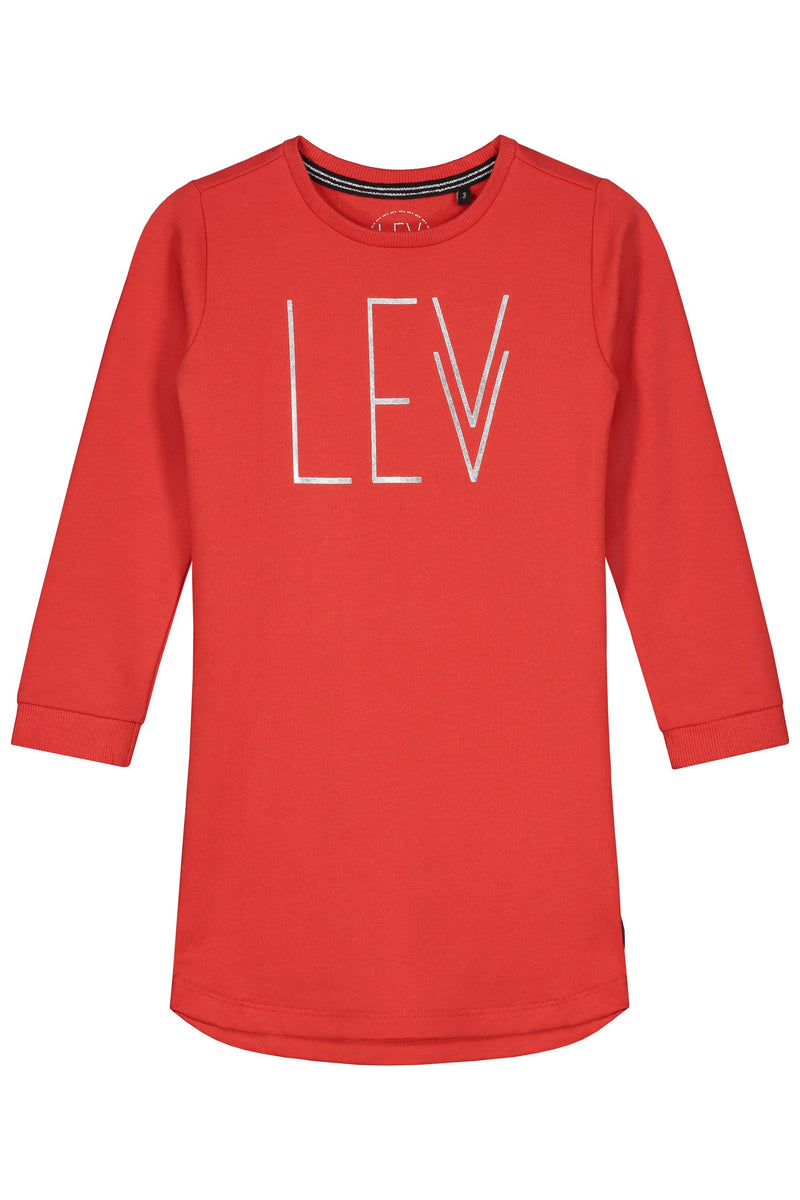Meisjes Dress van Little Levv in de kleur Fiery Red in maat 116.