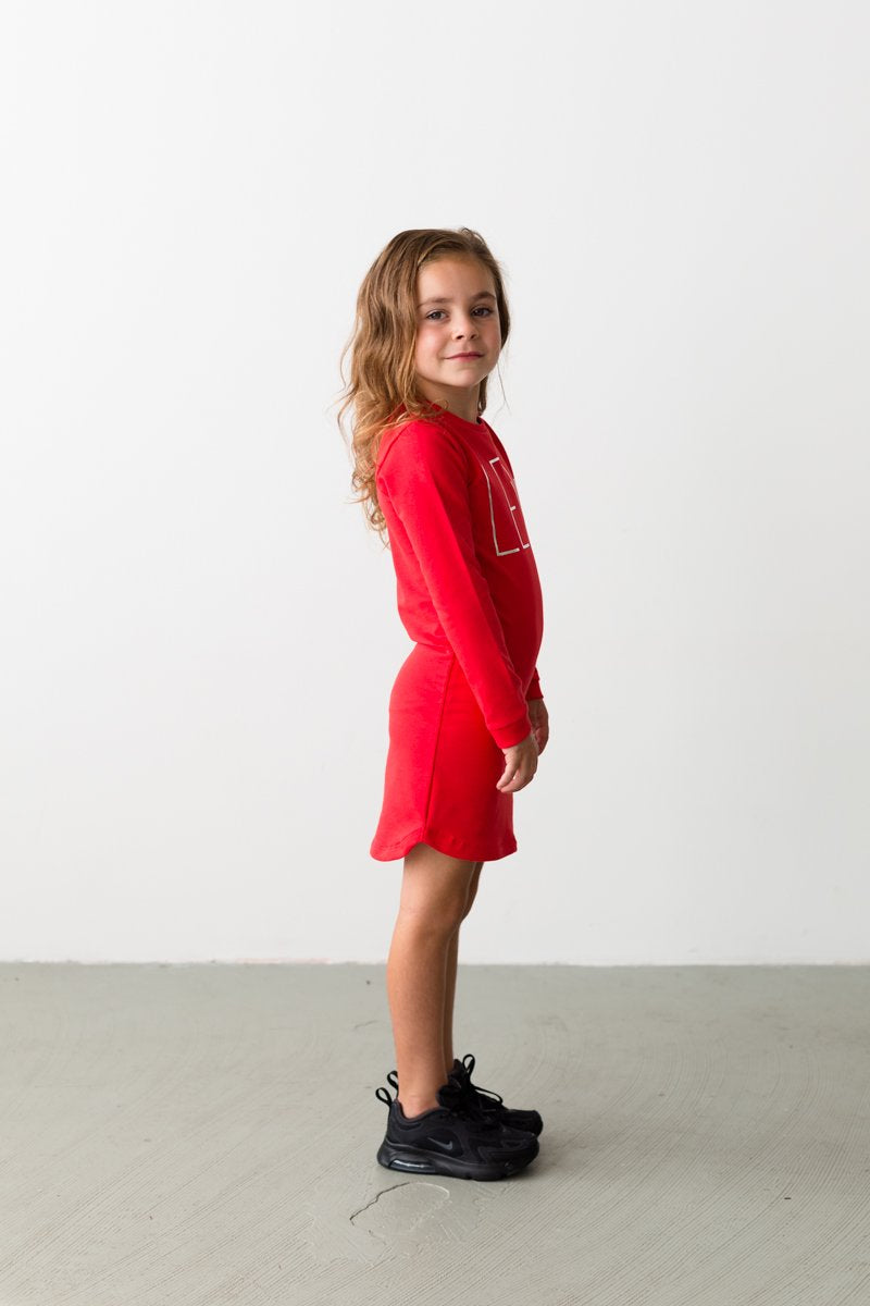 Meisjes Dress van Little Levv in de kleur Fiery Red in maat 116.