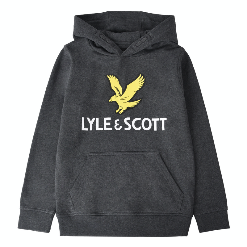 Jongens Lyle Eagle Logo LB OTH Hoodie Charcoal Grey Marl  van Lyle & Scott in de kleur Charcoal Grey in maat 170-176.