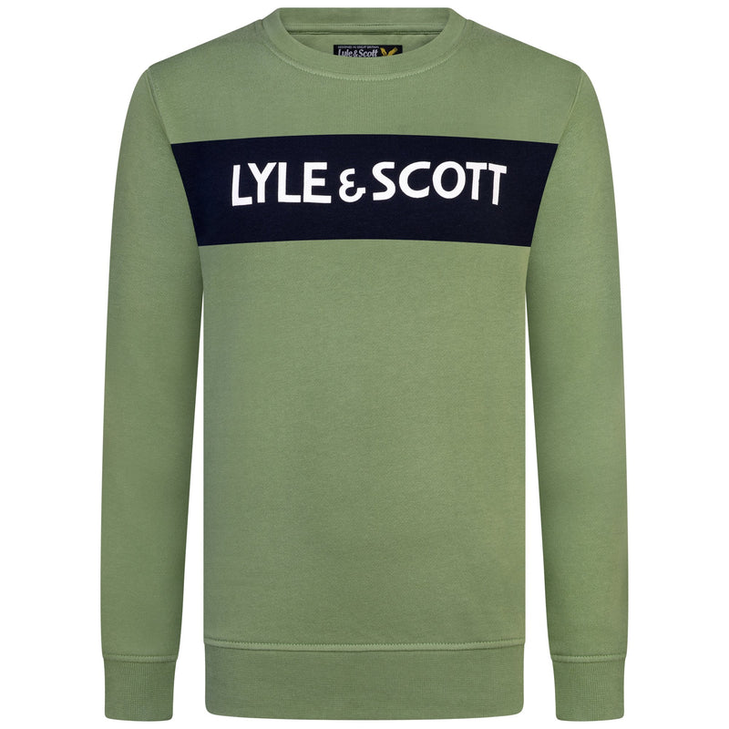 Jongens Lyle Panel BB Crew Hedge Green van Lyle & Scott in de kleur Hedge Green in maat 170-176.