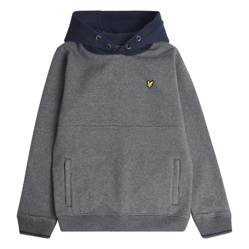 Jongens Contrast BB OTH Hoodie Charcoal Grey Marl van Lyle & Scott in de kleur Charcoal Grey in maat 170-176.