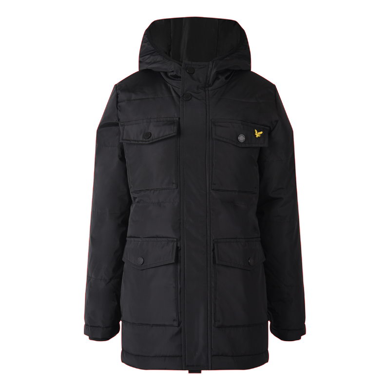 Jongens Heavyweight Pocket Longline Puffer Black van Lyle & Scott in de kleur Black in maat 170-176.