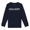 Jongens Lyle & Scott Text BB Crew Sweat Navy Blazer van Lyle & Scott in de kleur Navy Blazer in maat 170-176.