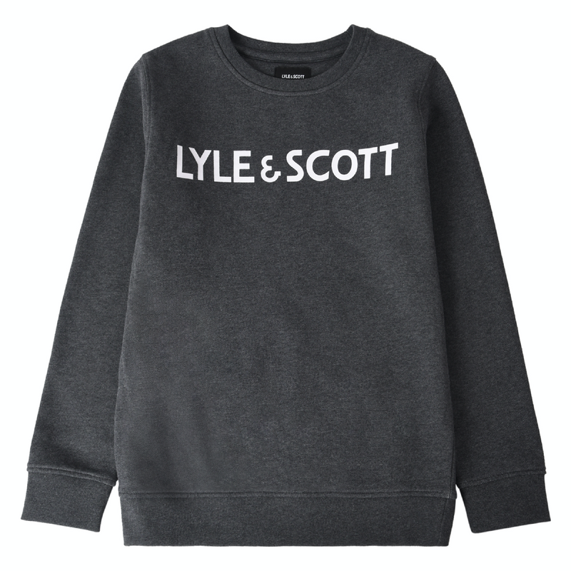 Jongens Lyle & Scott Text BB Crew Sweat Charcoal Grey Marl van Lyle & Scott in de kleur Charcoal Grey in maat 170-176.