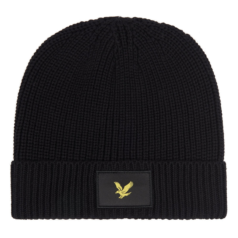 Jongens Chunky Rib Beanie Black One Size van Lyle & Scott in de kleur Black in maat One Size.