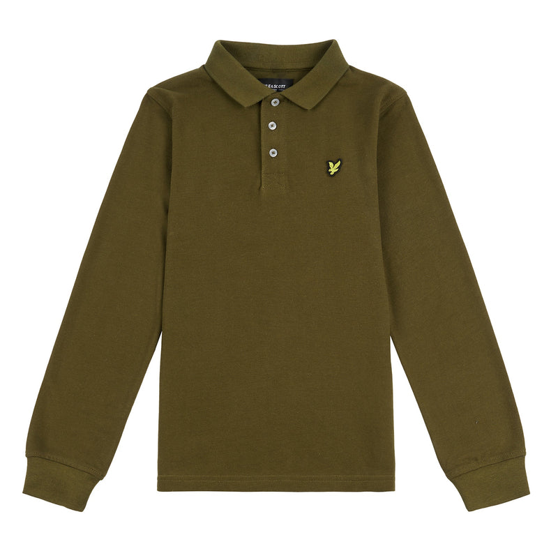 Jongens Heavyweight Soft Touch Finish Polo Dark Olive van Lyle & Scott in de kleur Dark Olive in maat 170-176.