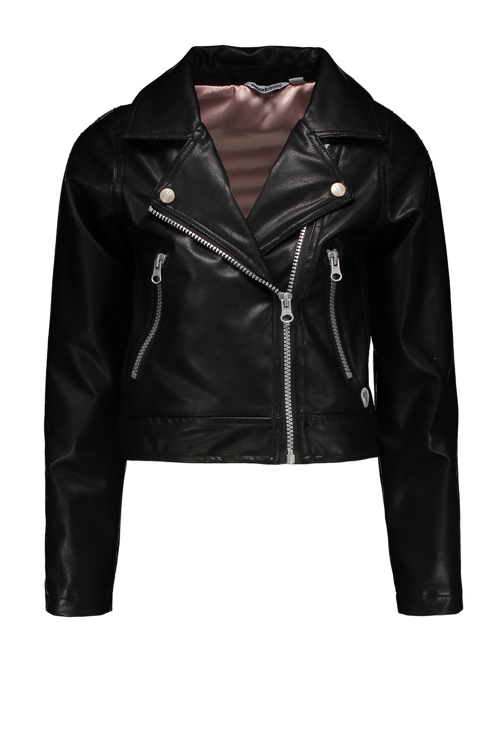 Meisjes Fake Leather Jacket van Moodstreet in de kleur Black in maat 110/116.