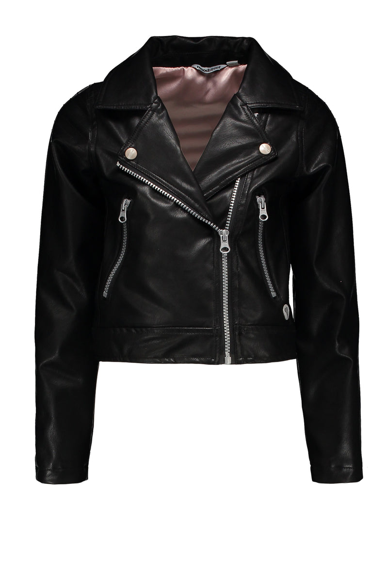 Meisjes Fake Leather Jacket van Moodstreet in de kleur Black in maat 110/116.