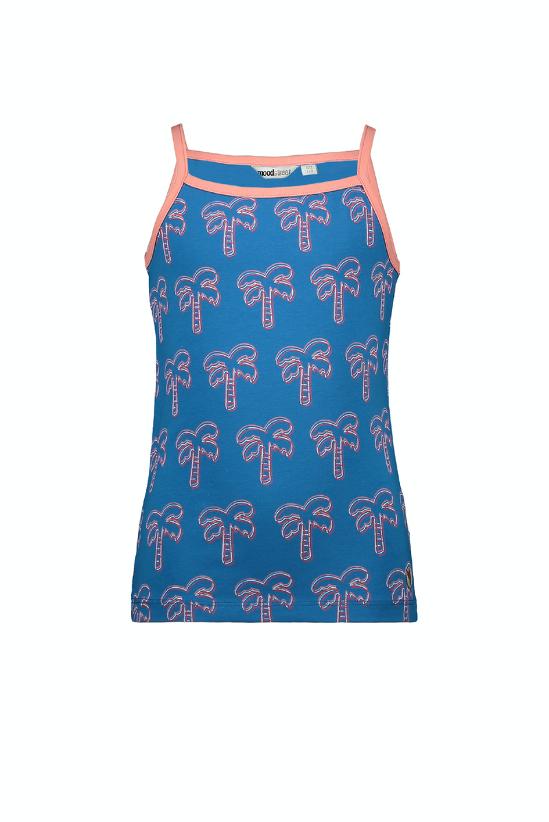 Meisjes MT tanktop AOP palmtree van Moodstreet in de kleur Blue in maat 98, 104.