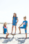 Meisjes MT playsuit AOP palmtree van Moodstreet in de kleur Blue in maat 134, 140.