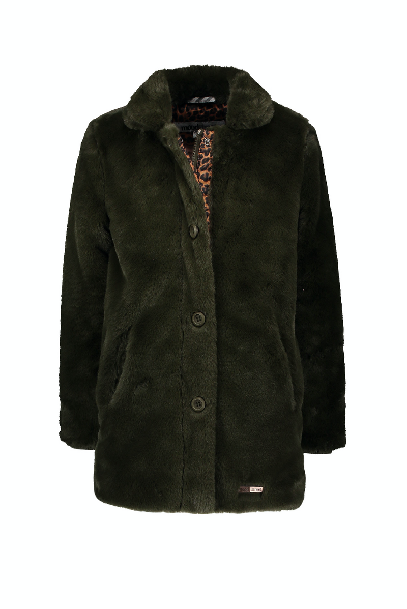 Meisjes Moodstreet Fake Fur Coat van Moodstreet in de kleur Beige in maat 146-152.