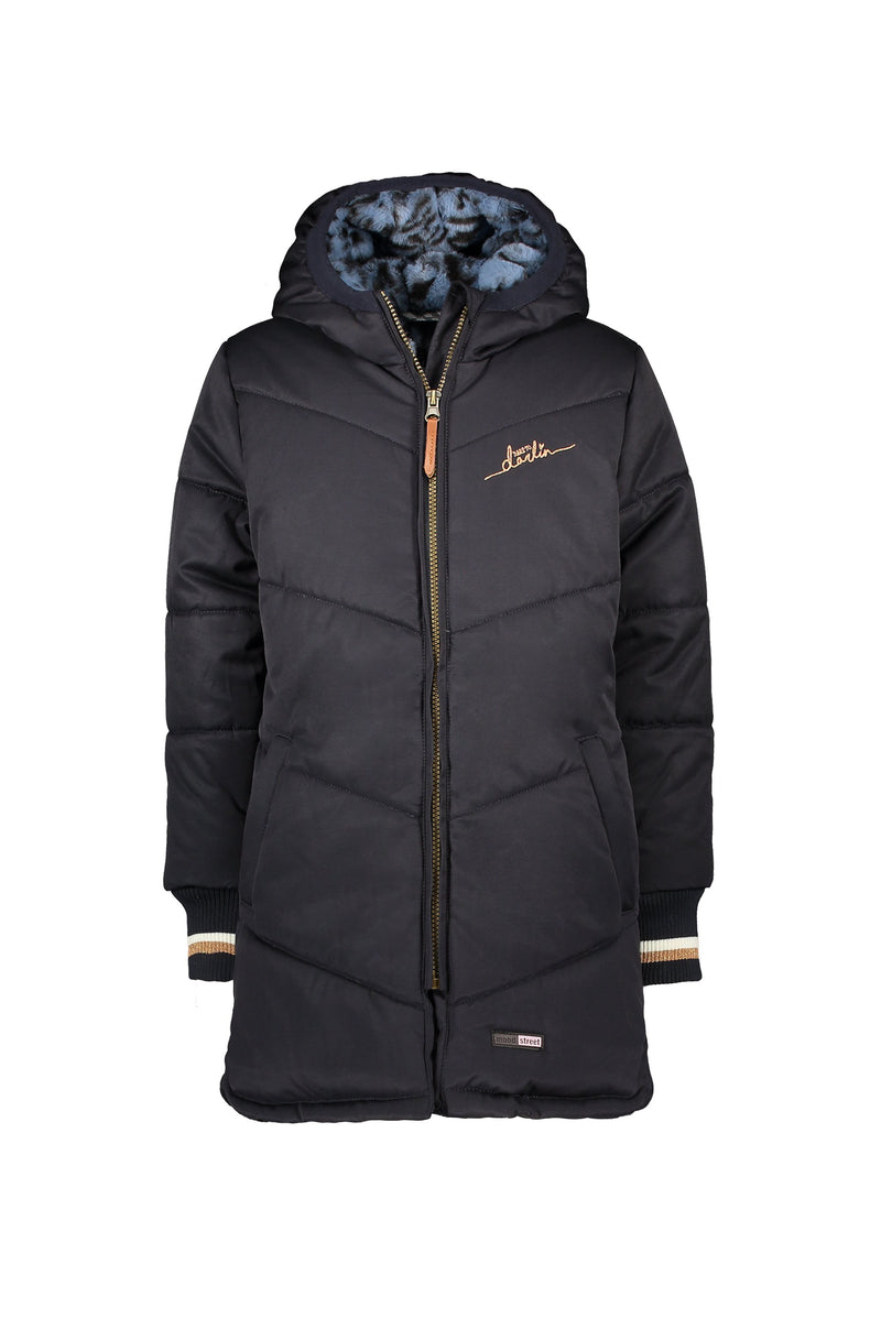 Meisjes MT long jacket van Moodstreet in de kleur Navy in maat 146-152.