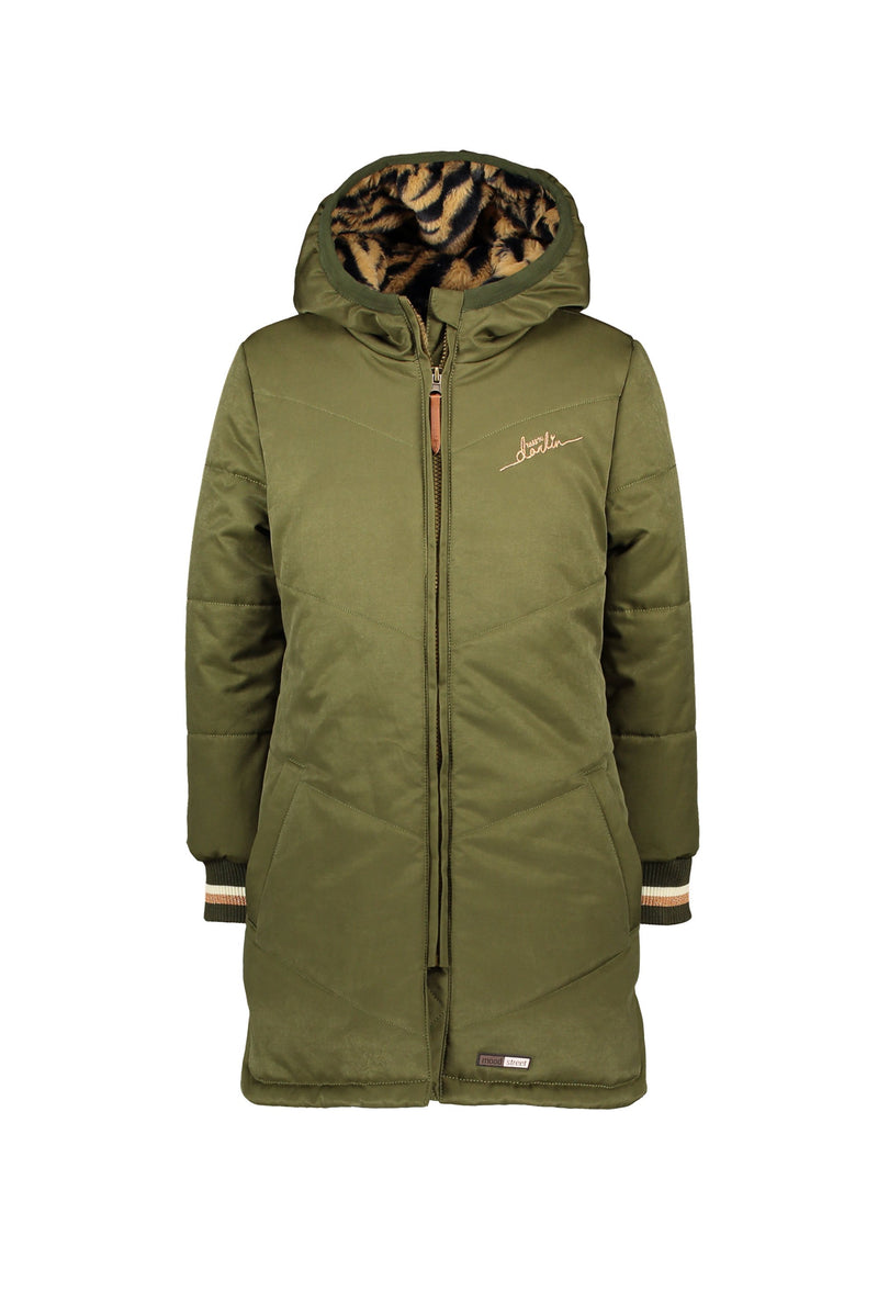 Meisjes MT long jacket van Moodstreet in de kleur Khaki in maat 146-152.
