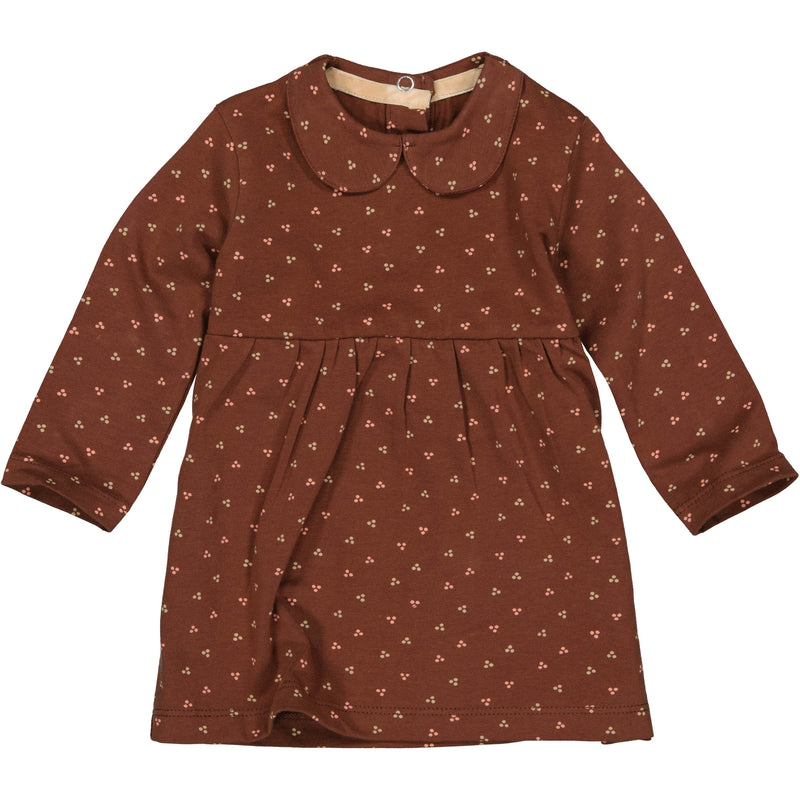 Meisjes Dress MABEL NBW21 van Quapi Newborn in de kleur AOP Brown Choco Dot in maat 68.