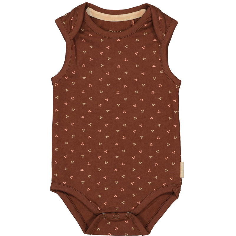 Meisjes Bodysuit MAUD NBW21 van Quapi Newborn in de kleur AOP Brown Choco Dot in maat 68.