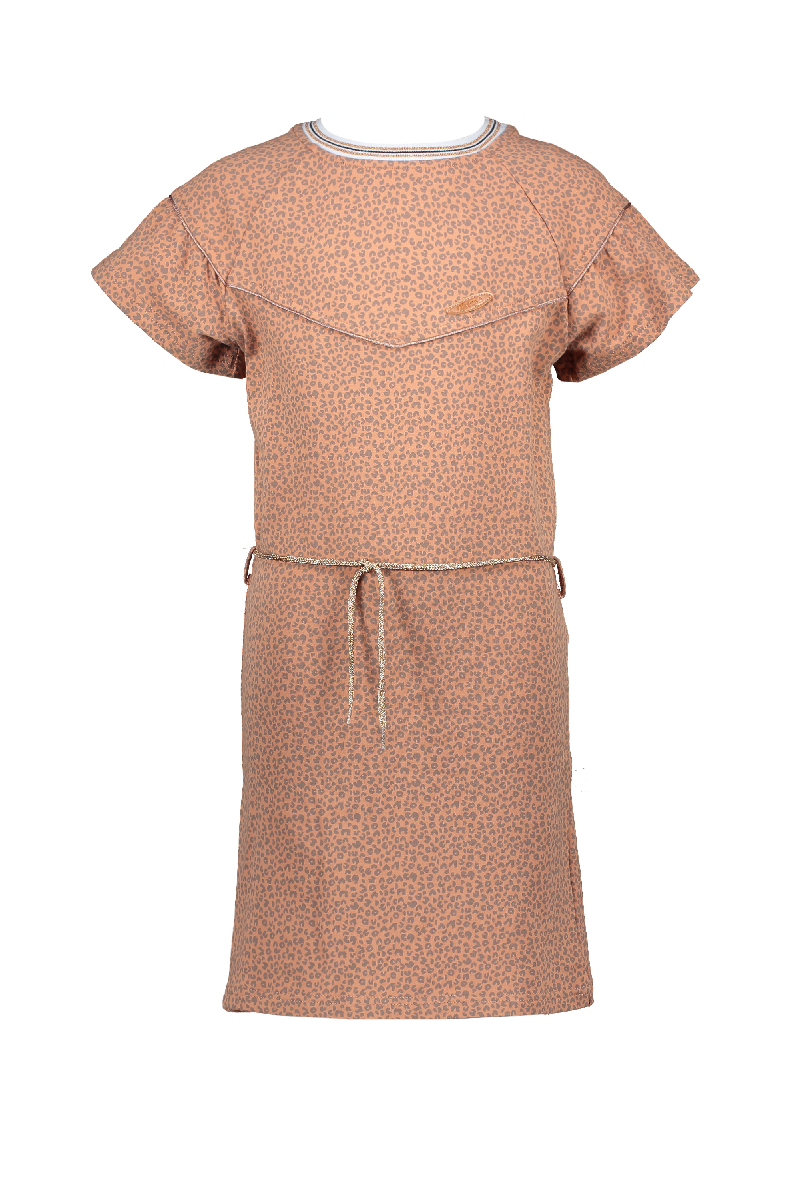 Meisjes Momba ss dress with aop animal  van NoNo in de kleur Hazelnut in maat 146, 152.