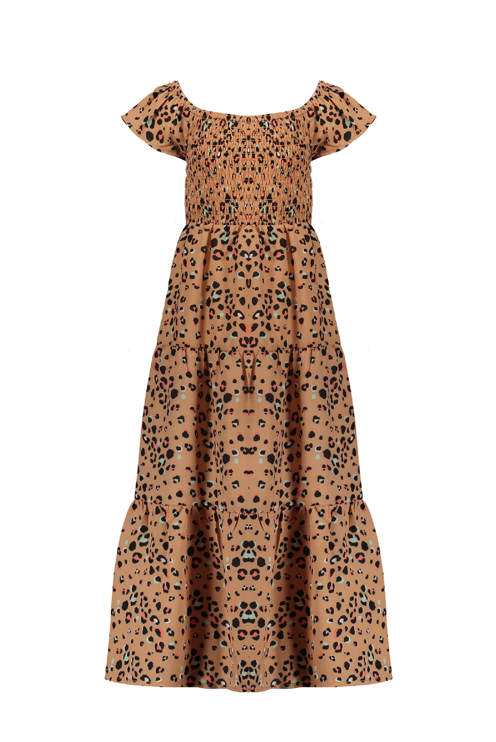 NoNo Malia AOP multi animal smock long, cold shldr dress