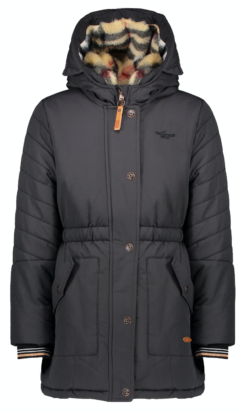 Meisjes Brenda Hooded parka van NoNo in de kleur Zwart in maat 146/152.