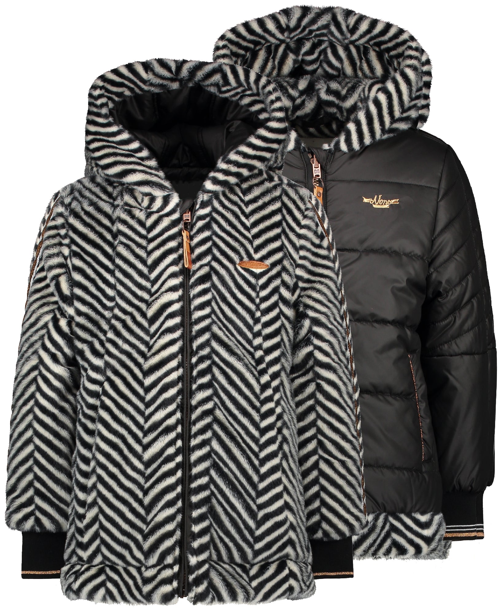 NoNo Bria Reversible long jacket zigzag fur with hood