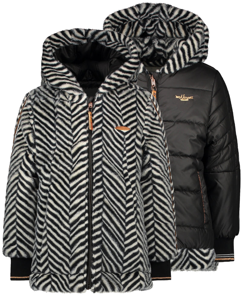 NoNo Bria Reversible long jacket zigzag fur with hood