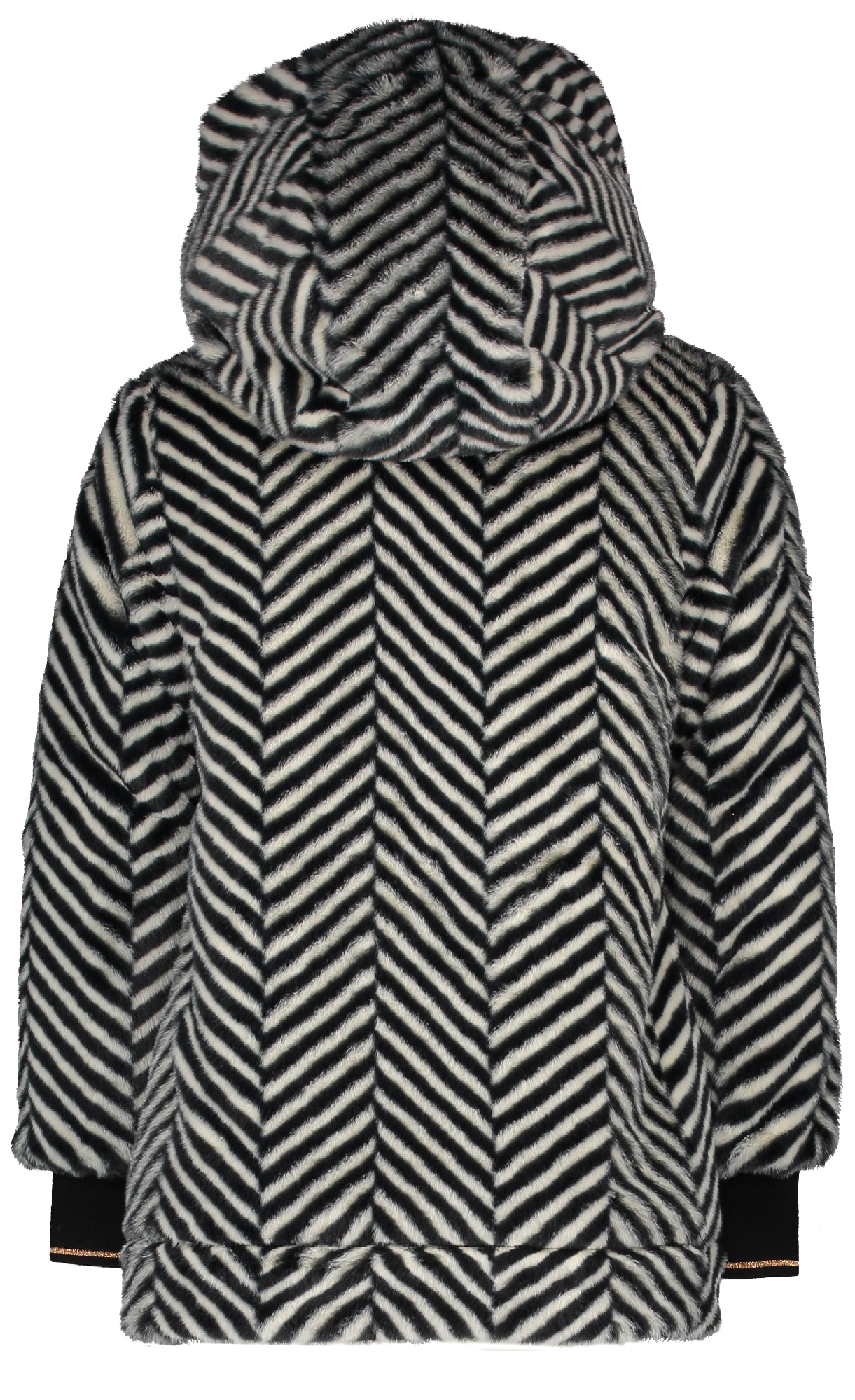 Meisjes Bria Reversible long jacket zigzag fur with hood van NoNo in de kleur Zwart in maat 116.