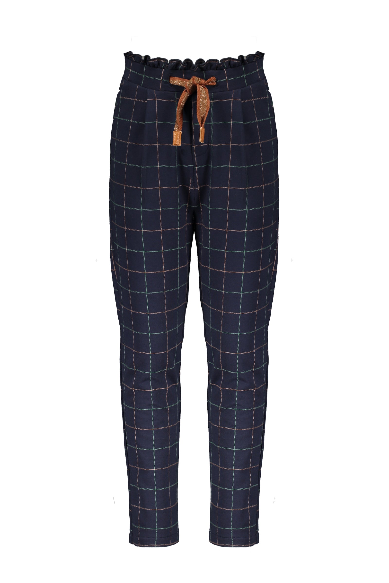 NoNo Suna paperbag pants AOP check with frilled waistband