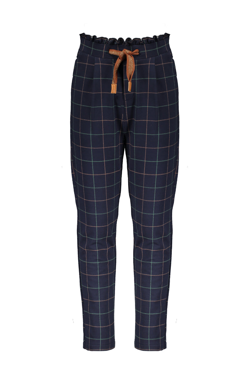 NoNo Suna paperbag pants AOP check with frilled waistband