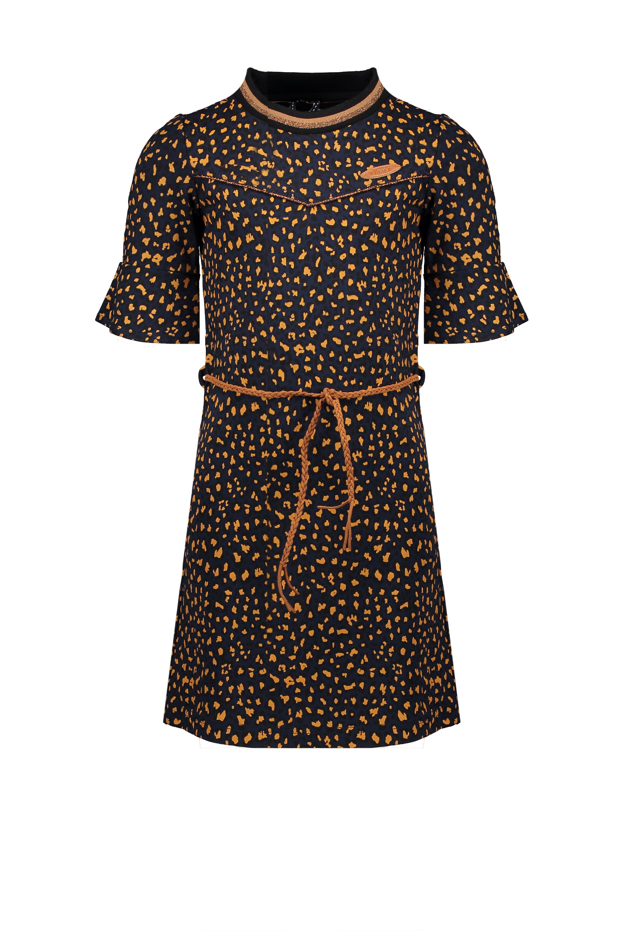 NoNo Meta dress with flared 1/2 sleeves AOP+braided belt
