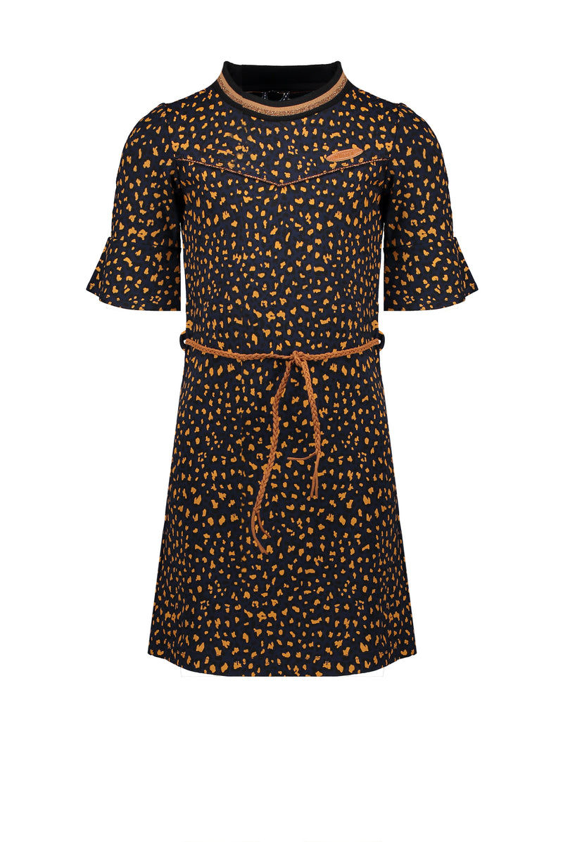 NoNo Meta dress with flared 1/2 sleeves AOP+braided belt