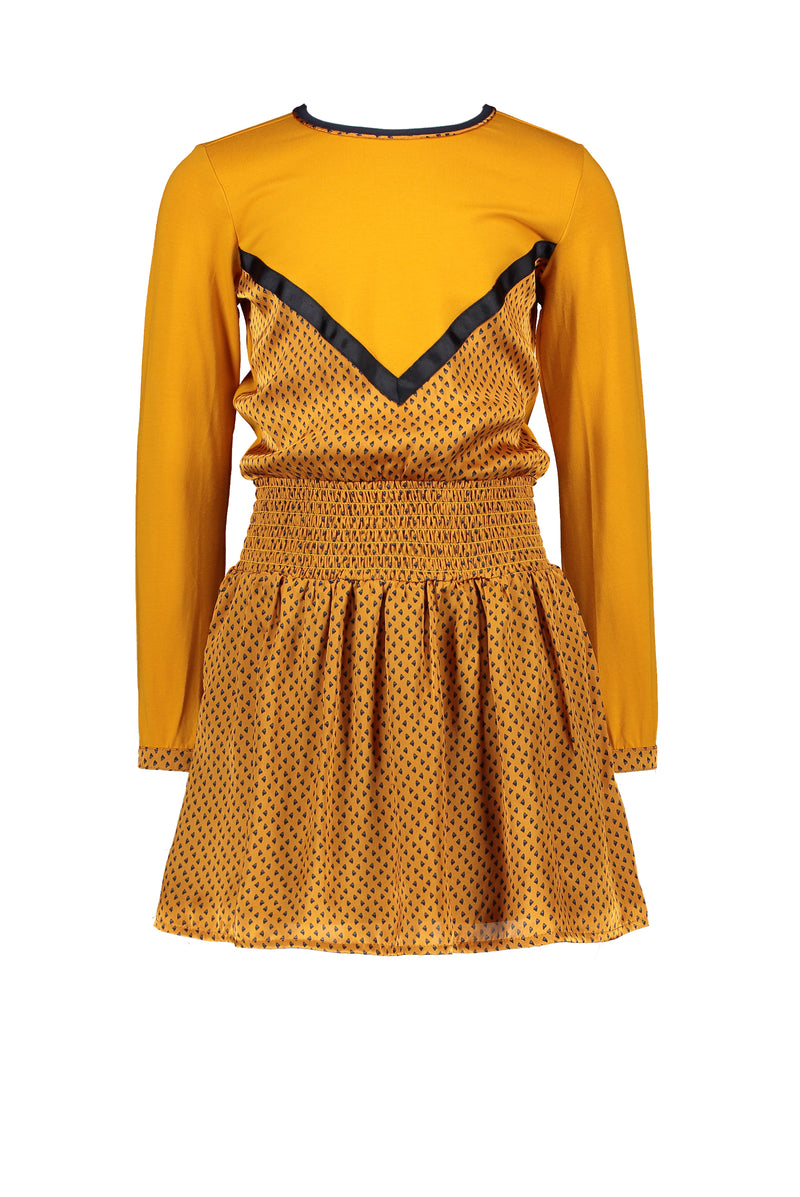 NoNo Mik dress with V at front and triangle satin skirt