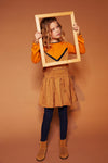 NoNo Mik dress with V at front and triangle satin skirt