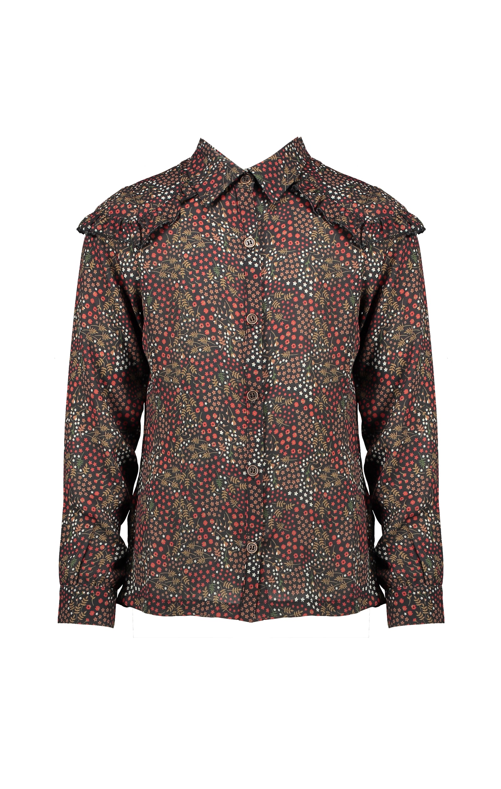 NoNo Tikky AOP flower blouse with ruffle detail at sleeve