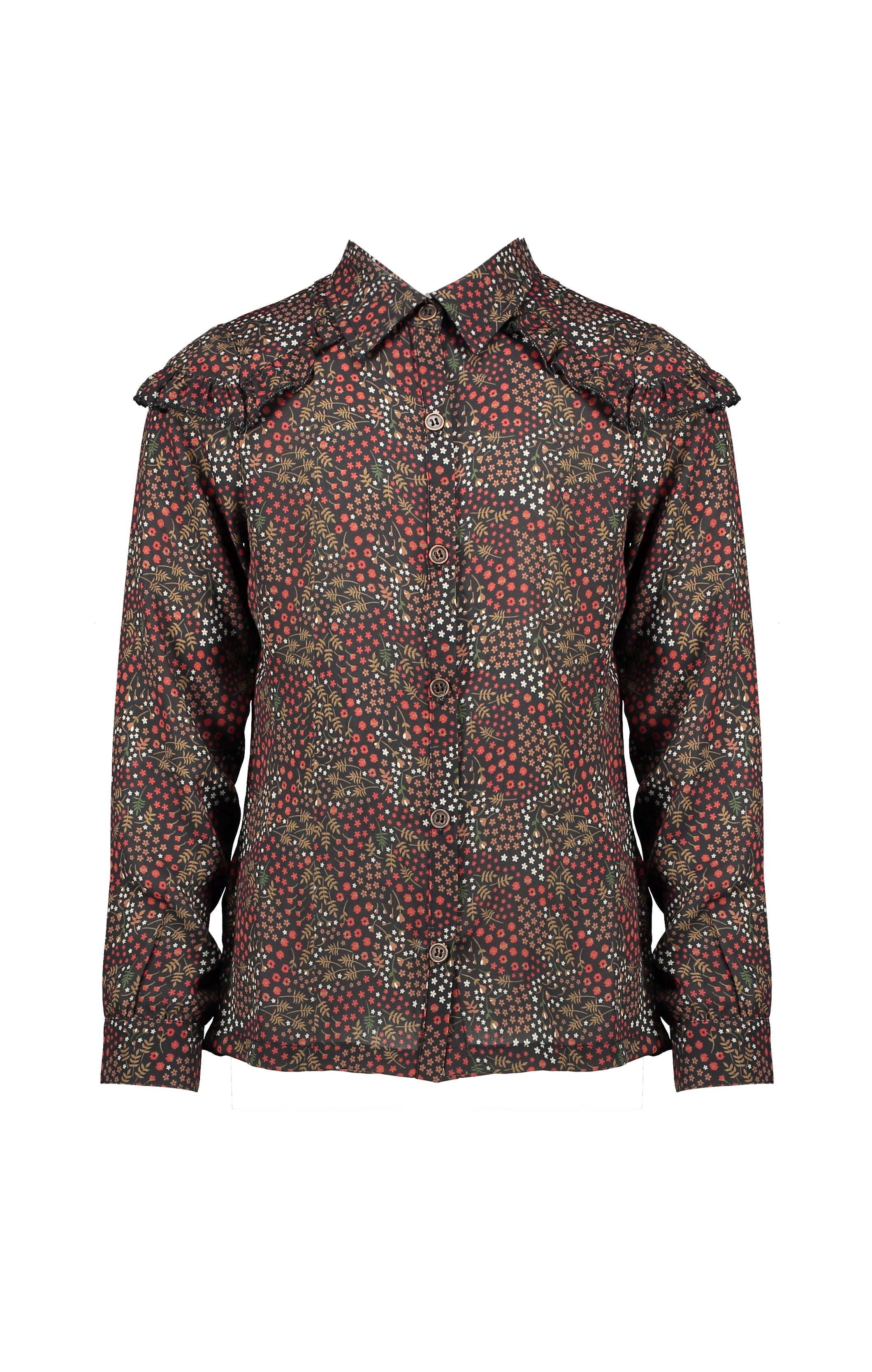 NoNo Tikky AOP flower blouse with ruffle detail at sleeve