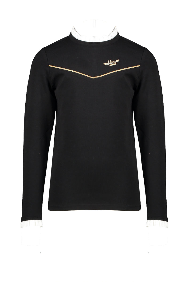 NoNo KanaB tshirt with fancy ruffle at neck and sleeveopening+ piping at chest