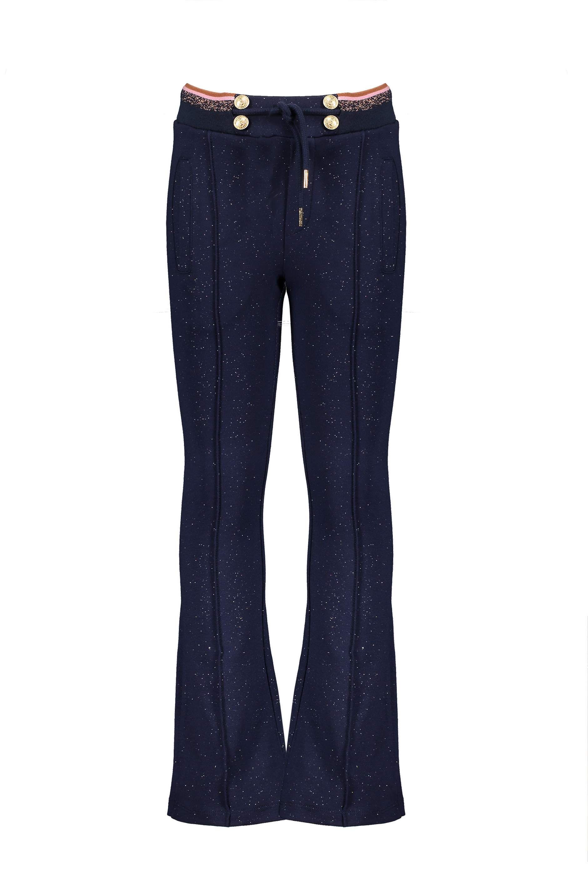 Meisjes Sahara flared pants with fancy rib and cord on waistband van NoNo in de kleur Navy Blazer in maat 146/152.