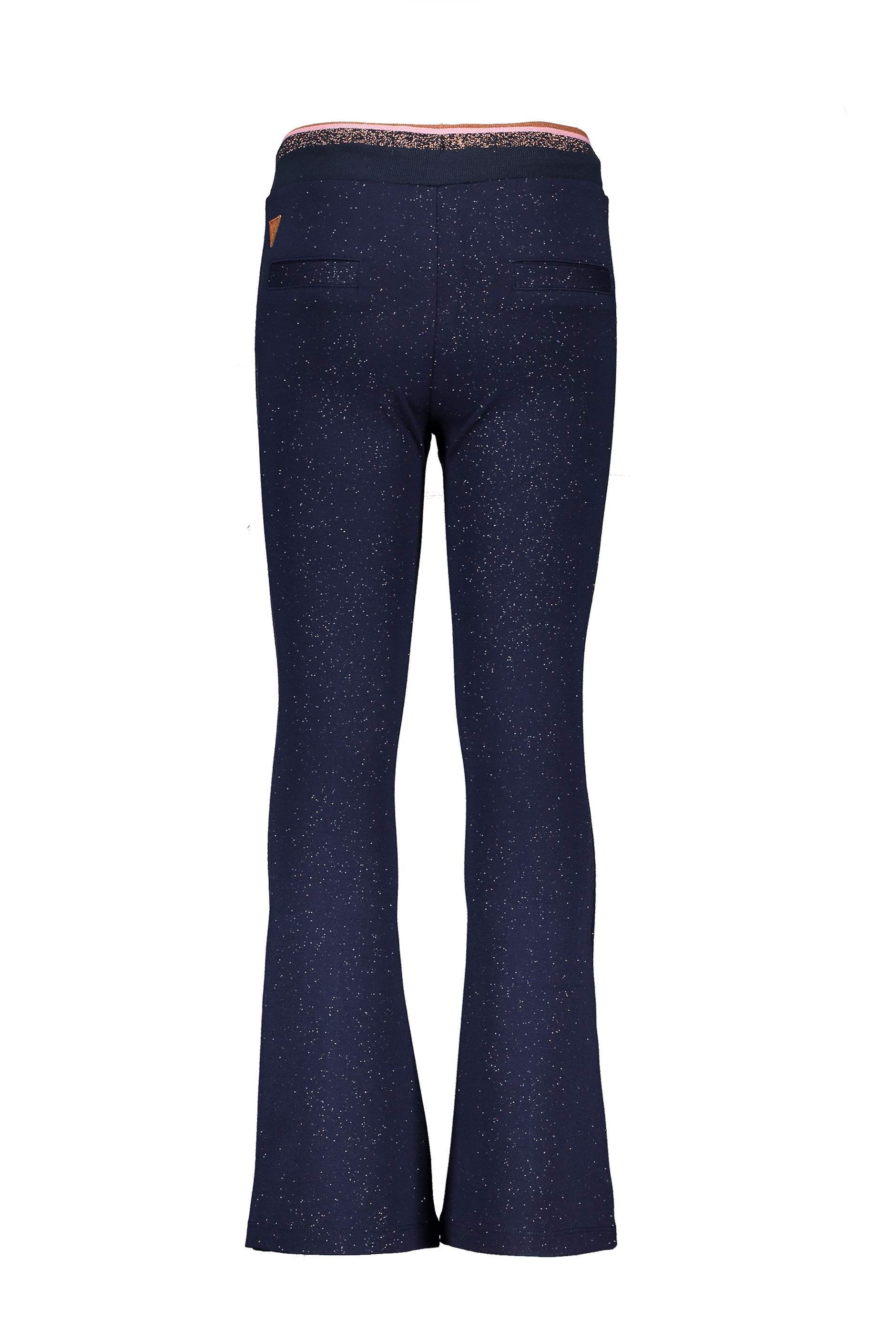 Meisjes Sahara flared pants with fancy rib and cord on waistband van NoNo in de kleur Navy Blazer in maat 146/152.