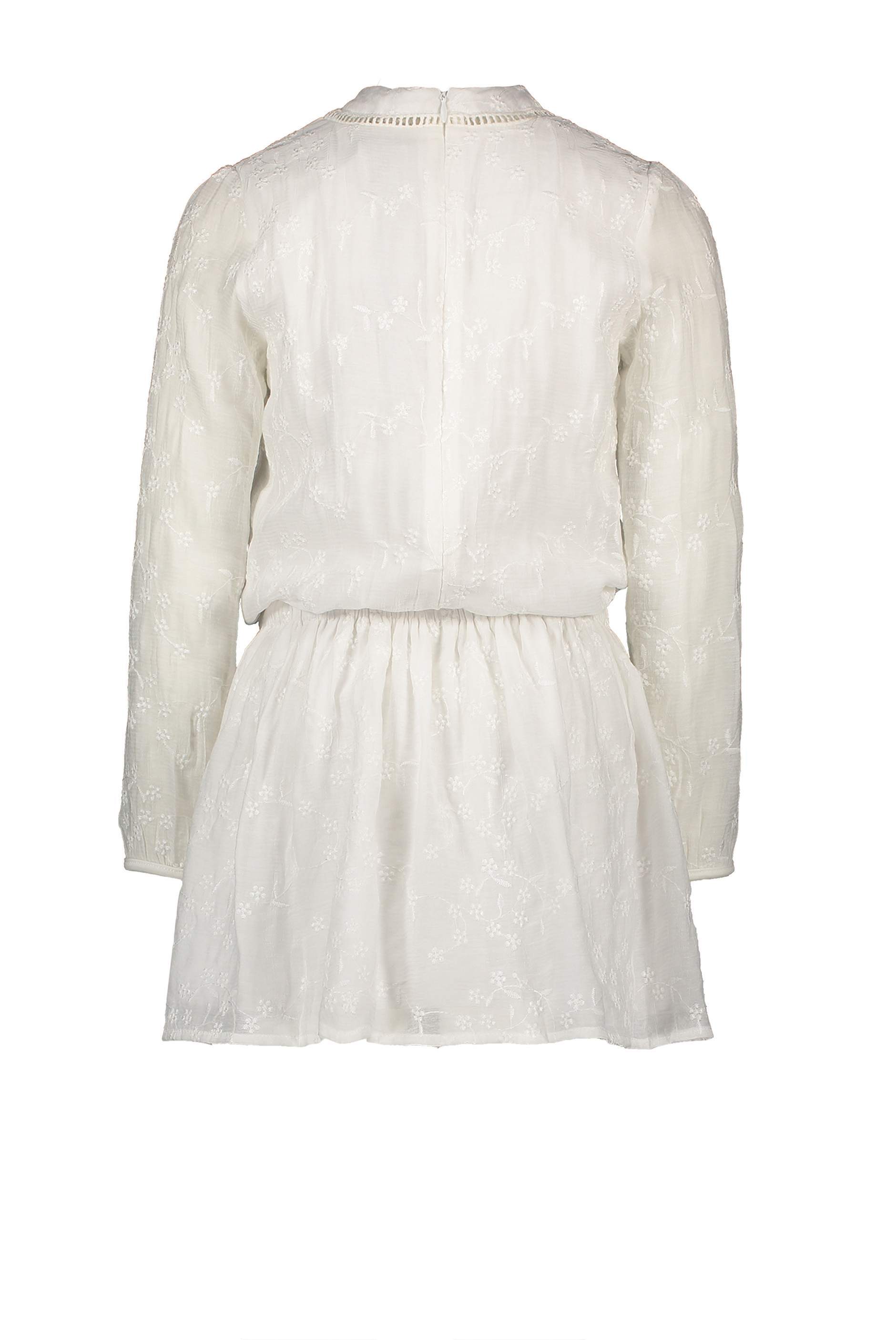 Meisjes MerelB dress l/sl in embroidered cotton van NoNo in de kleur Snow White in maat 146/152.