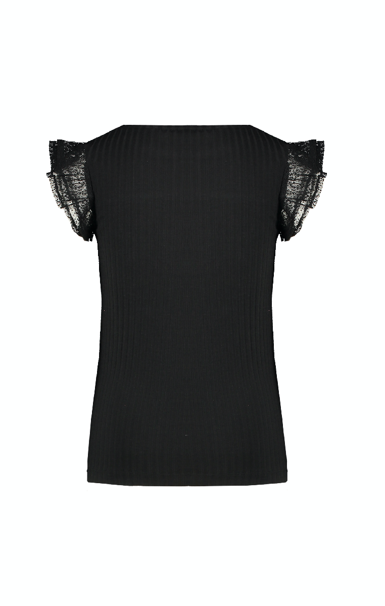 NoNo Kathy rib tshirt with ruffled mesh short sleeves