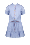 NoNo Miro half sleeve dress in shiny voile with fancy round surfers cord