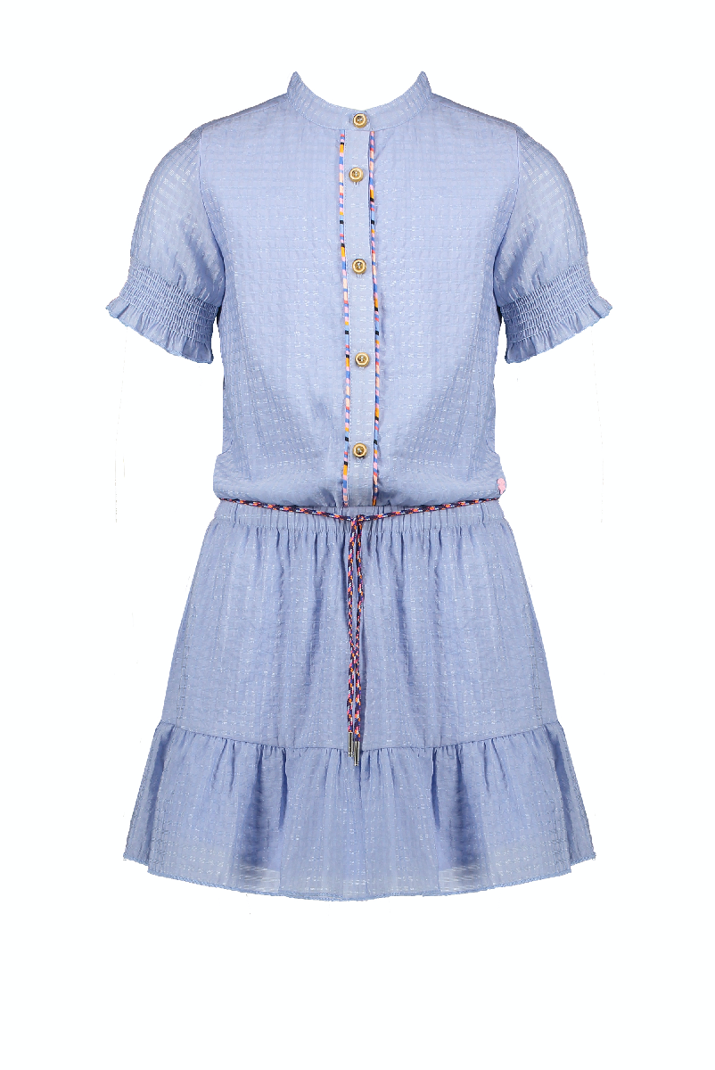 NoNo Miro half sleeve dress in shiny voile with fancy round surfers cord