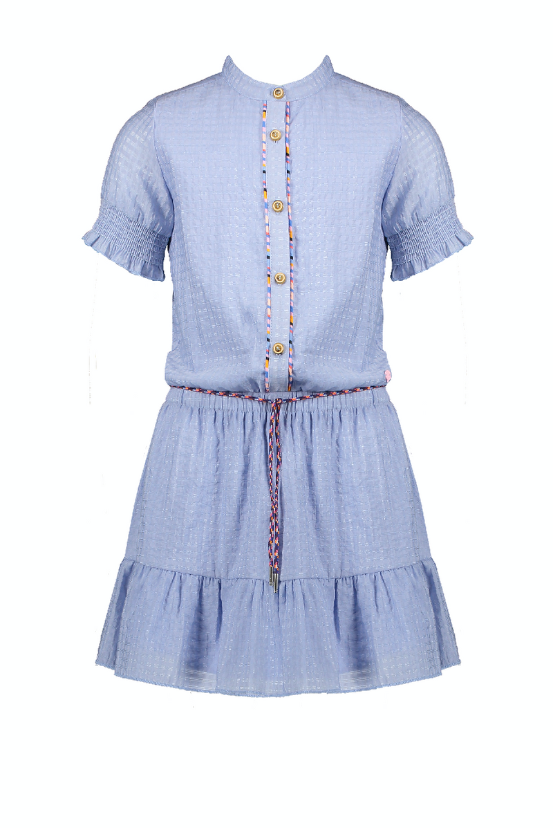NoNo Miro half sleeve dress in shiny voile with fancy round surfers cord