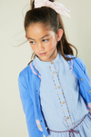 NoNo Miro half sleeve dress in shiny voile with fancy round surfers cord