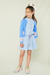 NoNo Miro half sleeve dress in shiny voile with fancy round surfers cord