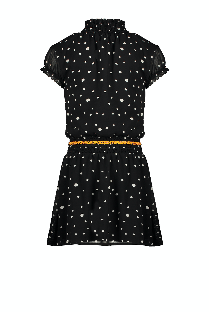 NoNo Maui cap-sleeved little black dress with Cheetah dots
