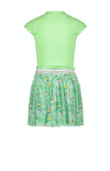 NoNo Miky capsleeve dress with rib jersey top+ Parrot leaves on mesh skirt part
