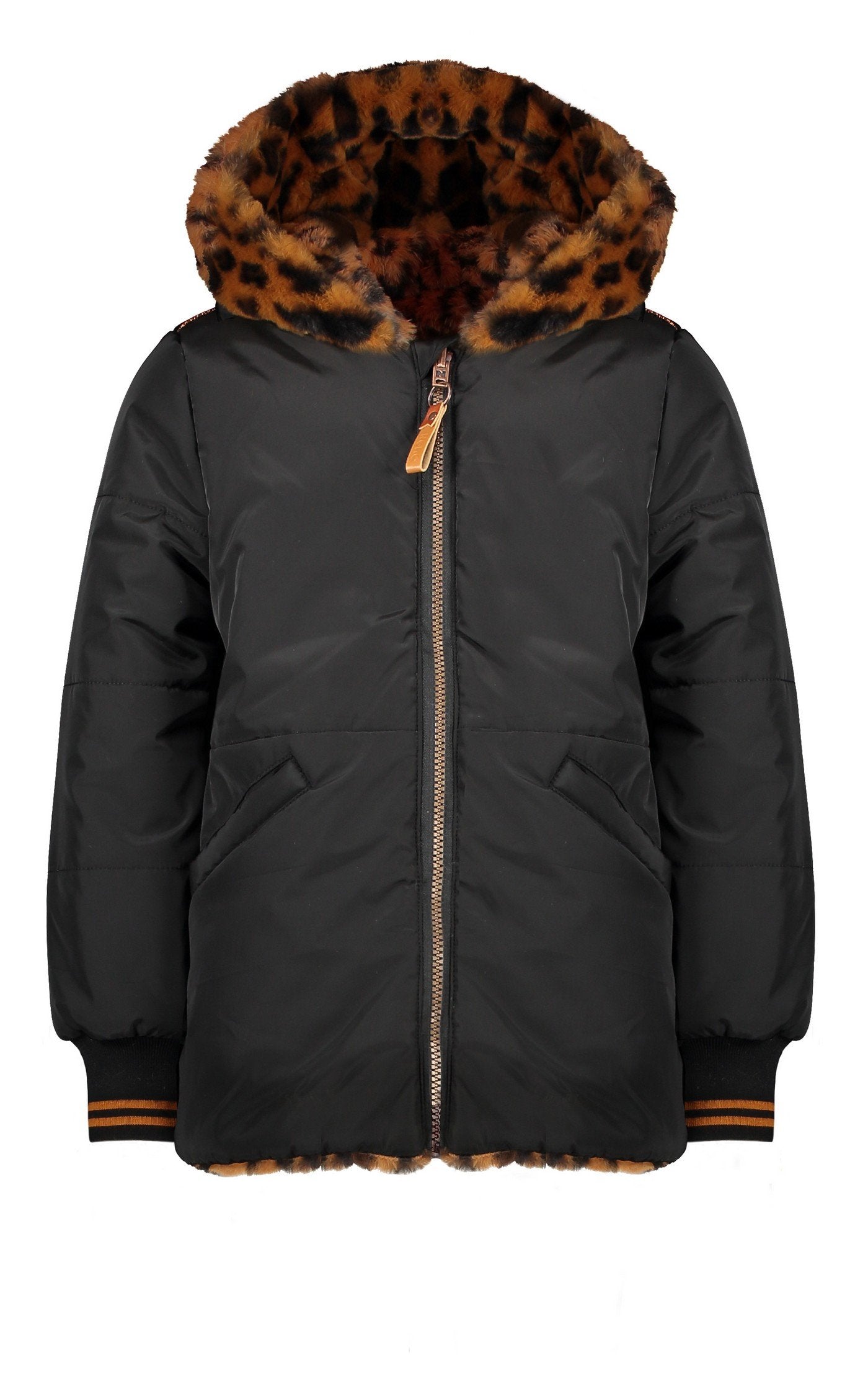 Meisjes Bay mid long reversible hooded A-line jacket van NoNo in de kleur Kurkuma in maat 146-152.
