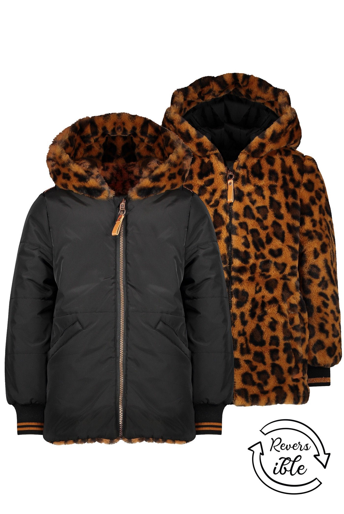 Meisjes Bay mid long reversible hooded A-line jacket van NoNo in de kleur Kurkuma in maat 146-152.