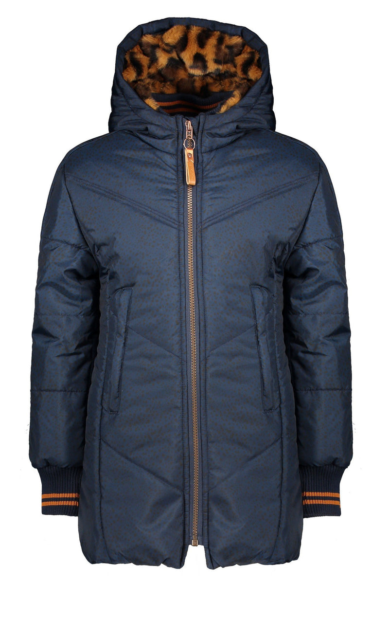 Meisjes Becky long hooded jacket van NoNo in de kleur Navy Blazer in maat 146-152.