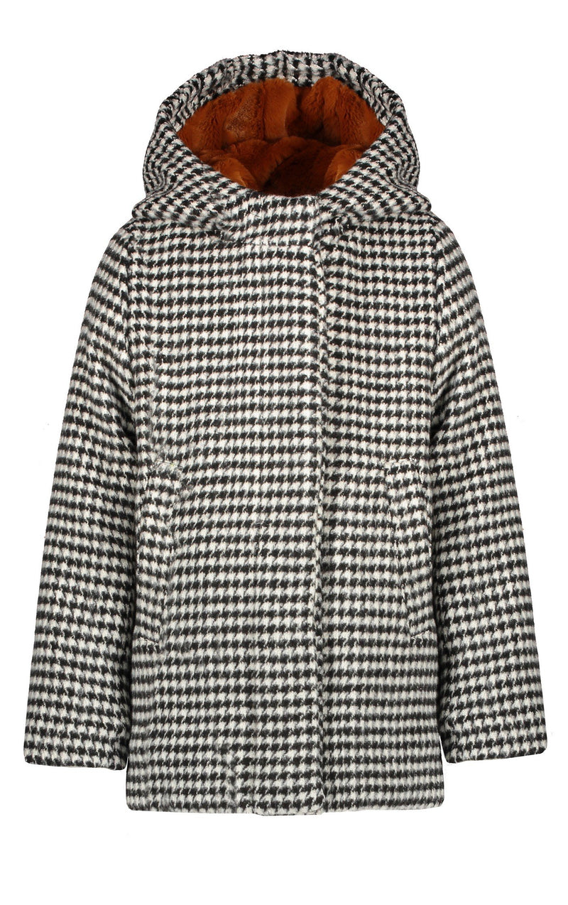 Meisjes Badras classic wooly hooded jacket van NoNo in de kleur Jet Black in maat 134-140.